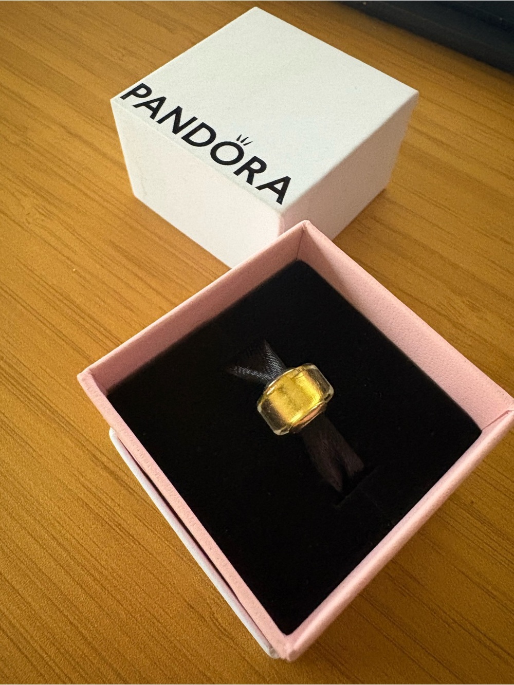 Pandora Gold Glass Spacer Charm - Shiny Gold Tone - Picture 2 of 4